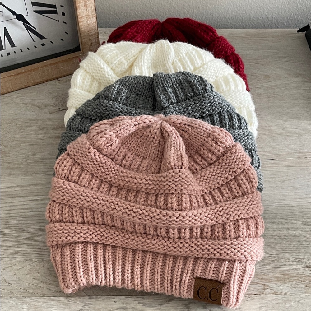 C.C Cozy Knit Beanie Set - Blush, Charcoal, Ivory, Crimson